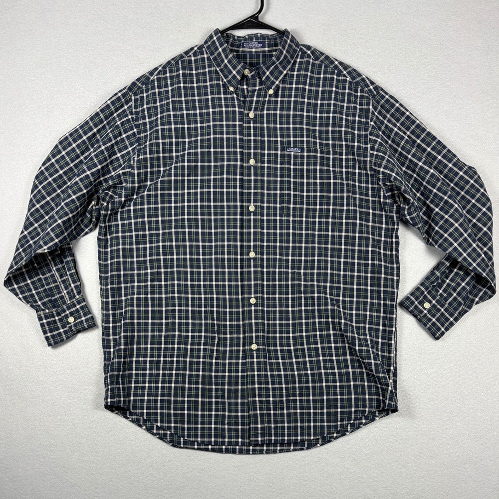 Vintage Chaps Ralph Lauren Button Down Plaid Shirt Large Navy Green White